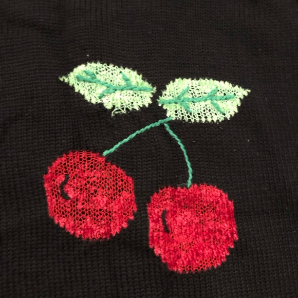 Vintage Quacker Factory Cherry Novelty Embroidered Black Knit Ugly Sweater L - Picture 4 of 9